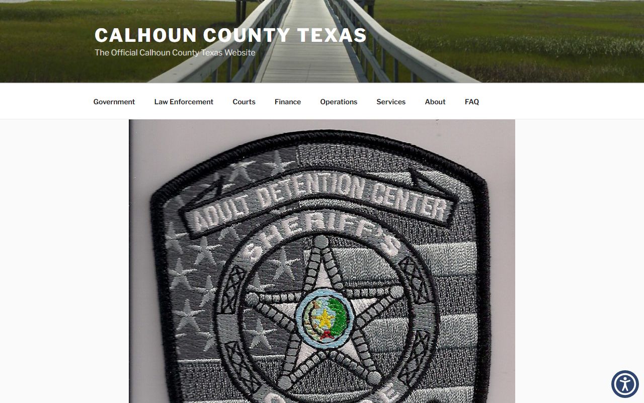 Calhoun County Adult Detention page with jail contact information and current inmate list link